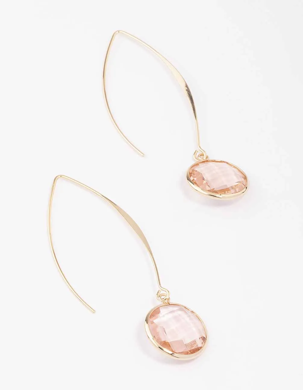 Gold Oval Blush Diamante Gem Drop Earrings sold by lovisa