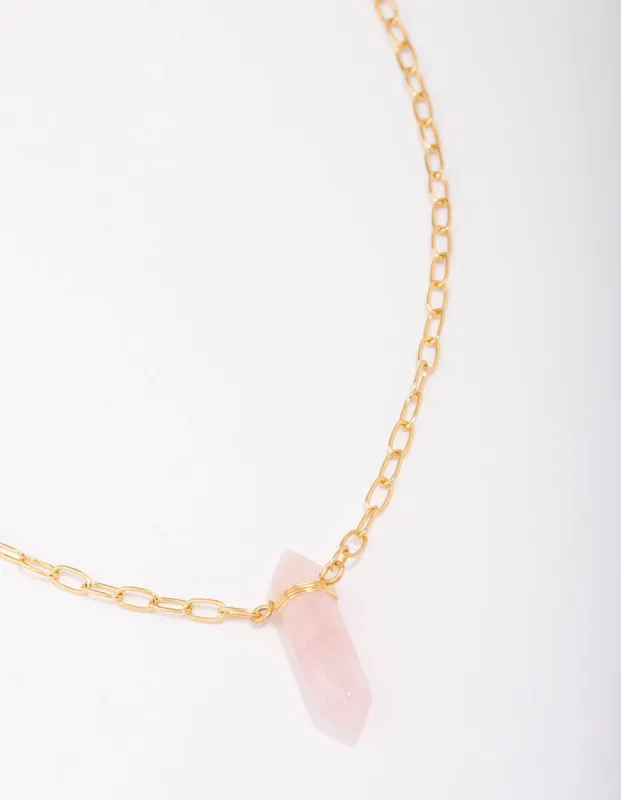 Gold Plated Rose Quartz Pointed Pendant Necklace sold by lovisa