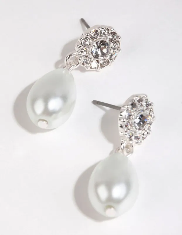 Silver Flower Pearl Stud Drop Earrings sold by lovisa