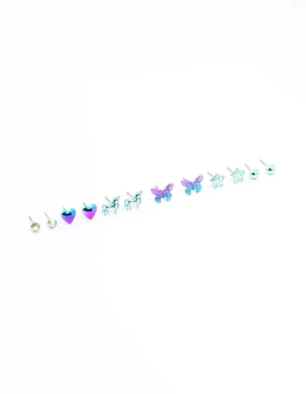 Kids Coated Unicorn And Butterfly Earrings 6-Pack sold by lovisa