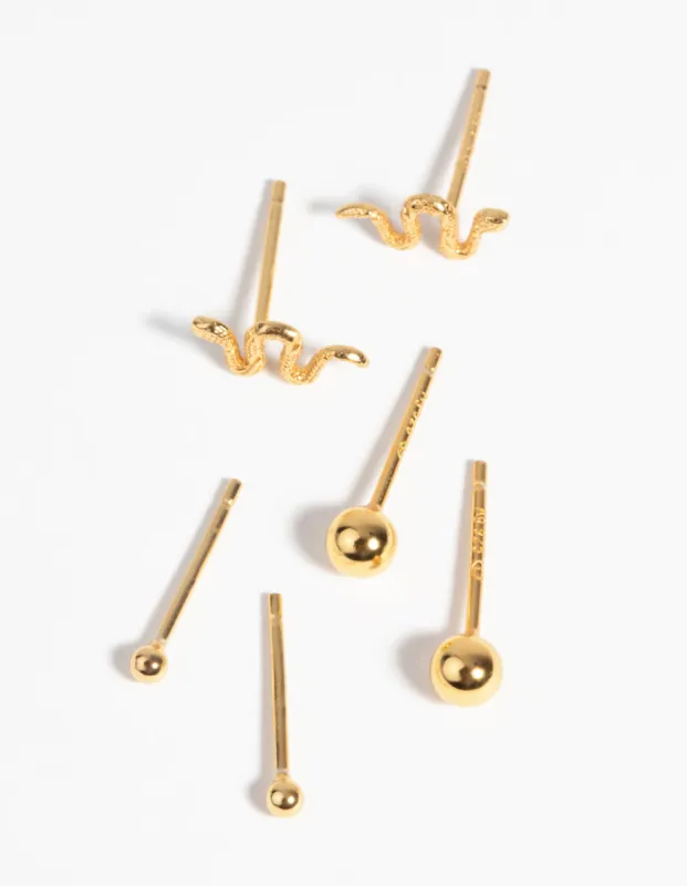 Gold Plated Sterling Silver Snake Stud Earring Pack sold by lovisa