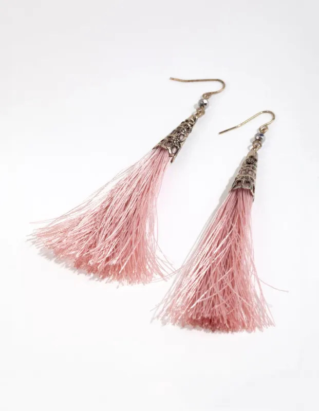 Pink Diamante Cap Tassel Drop Earrings sold by lovisa