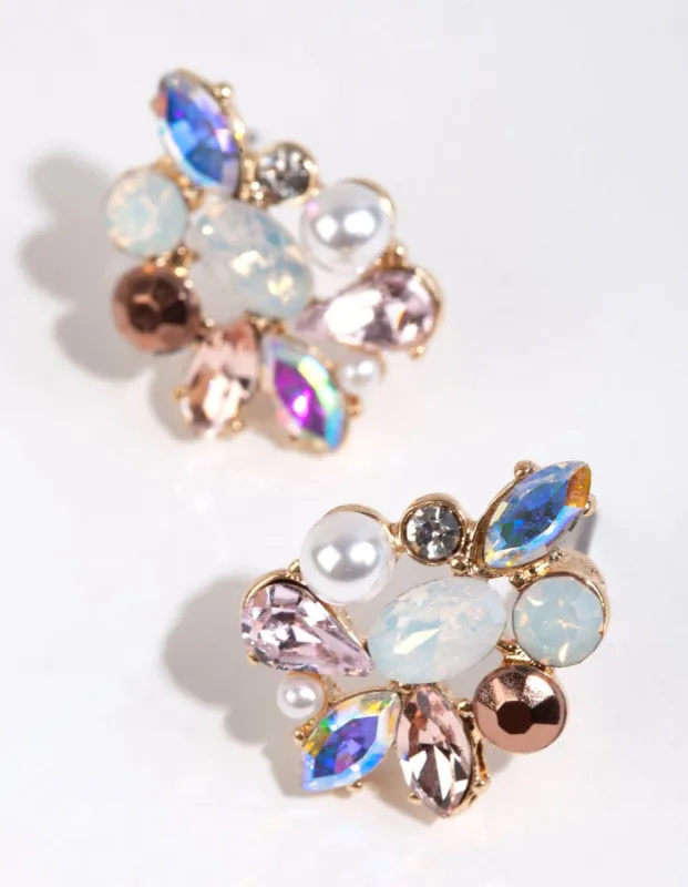 Gold Mixed Stone Cluster Stud Earrings sold by lovisa