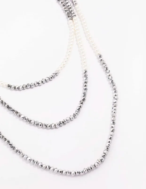 Rhodium Pearl Facet Layered Necklace sold by lovisa