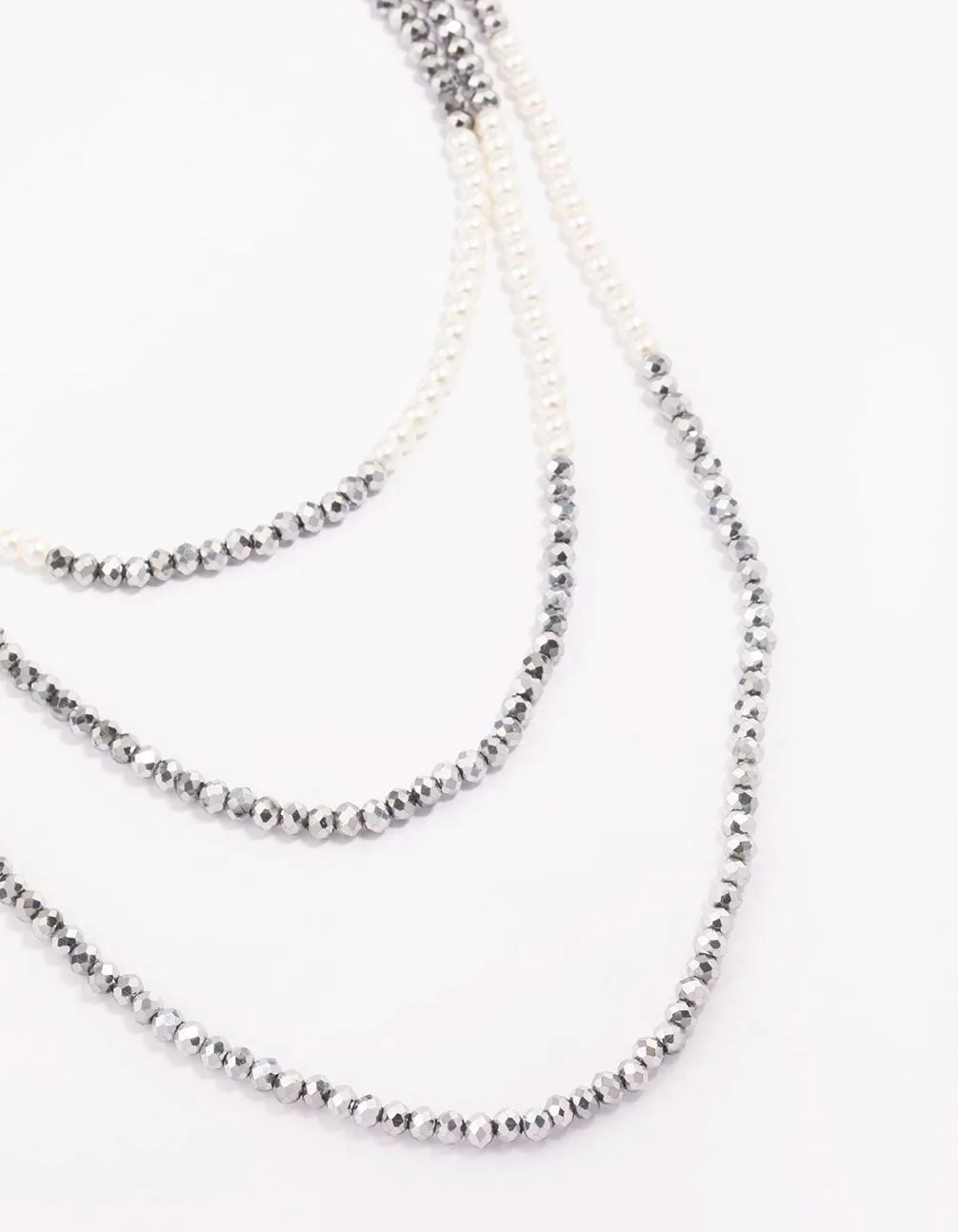 Rhodium Pearl Facet Layered Necklace sold by lovisa