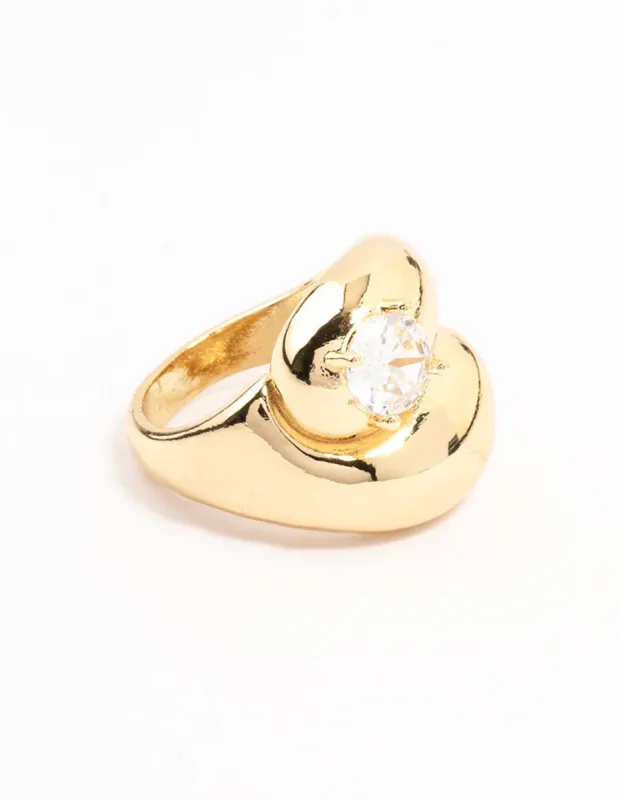 Gold Plated Puffy Swirl Cubic Zirconia Rings sold by lovisa