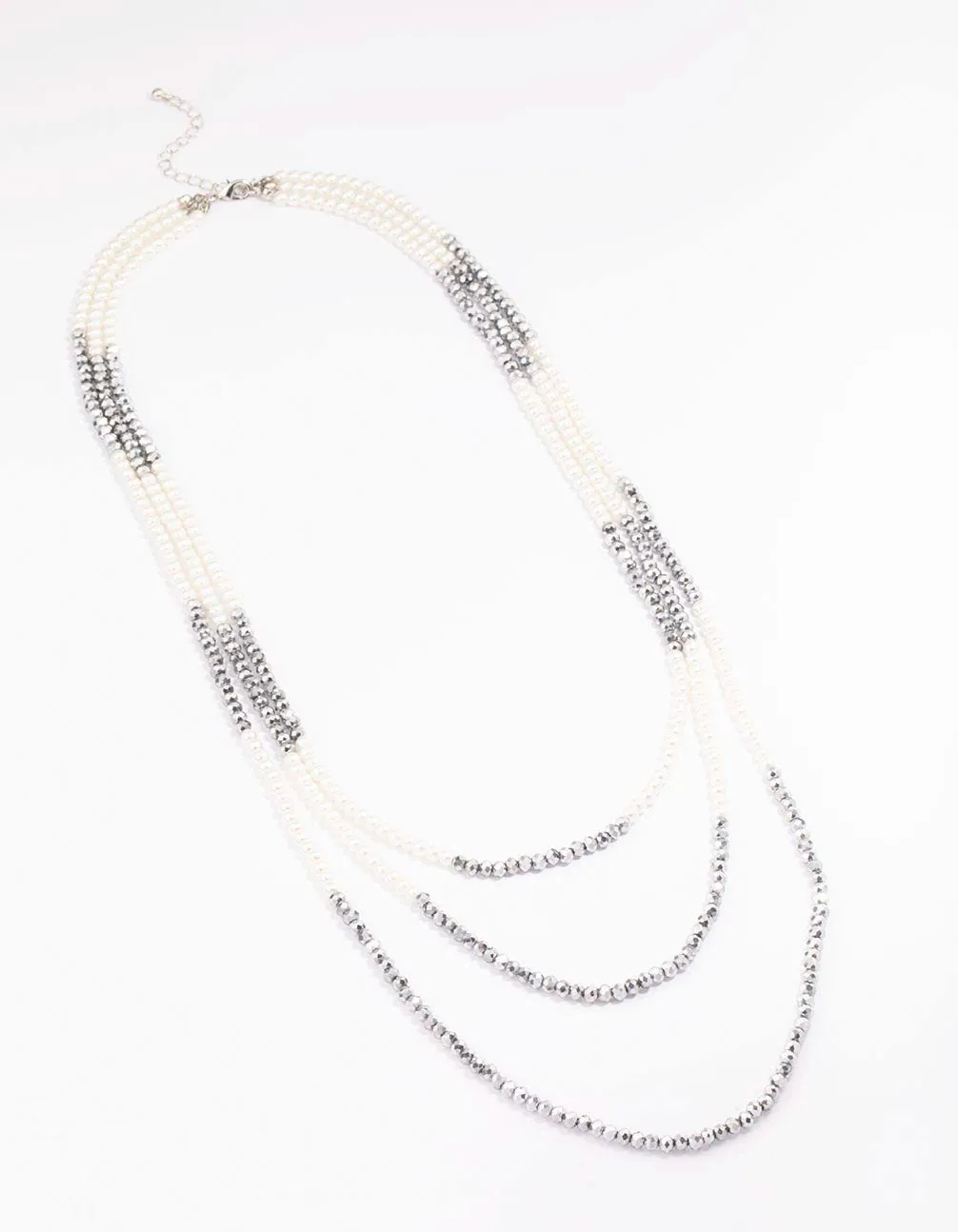 Rhodium Pearl Facet Layered Necklace sold by lovisa product image thumbnail 2