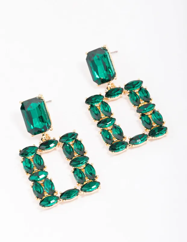 Gold Mixed Emerald Stone Drop Earrings sold by lovisa