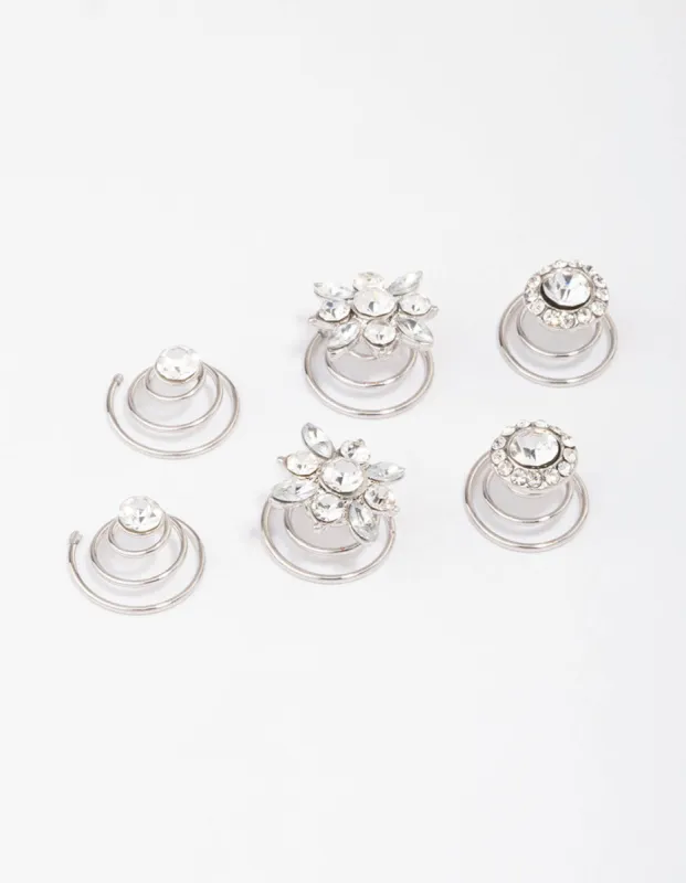 Rhodium Round Hair Spiral 6-Pack sold by lovisa
