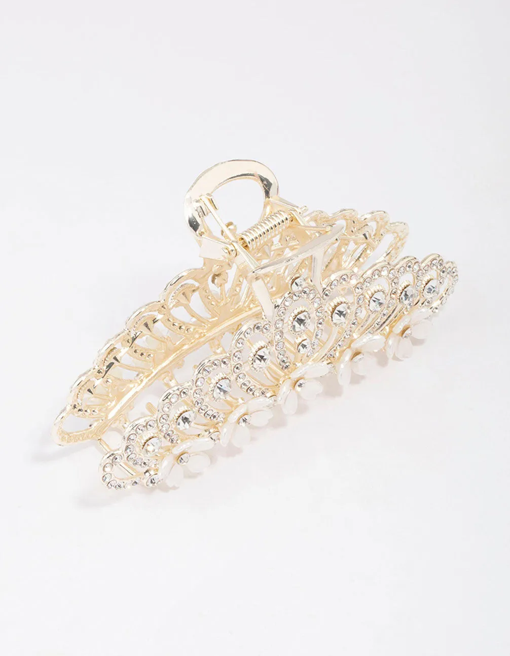 Gold Ornate Diamante & Flower Hair Claw Clip sold by lovisa