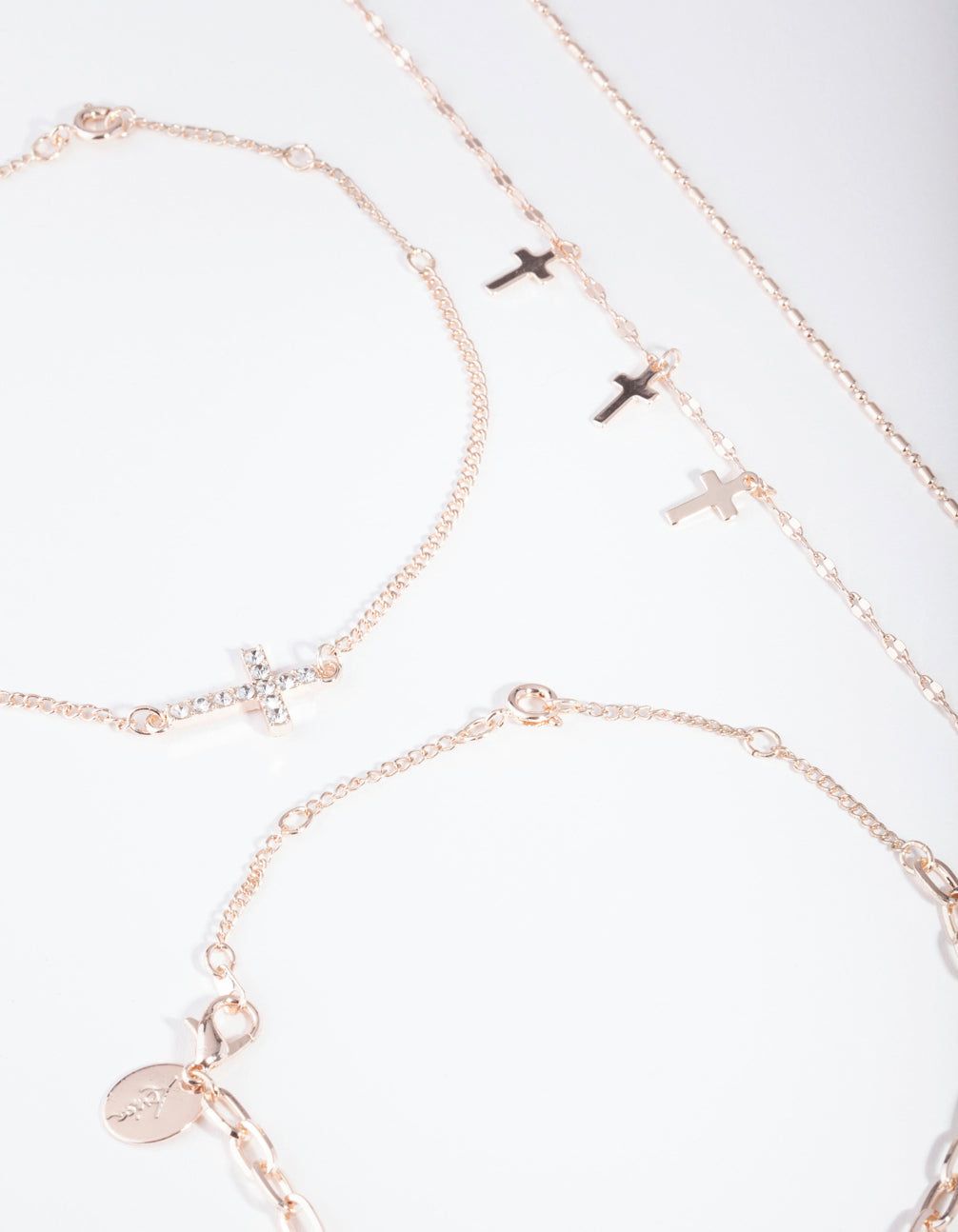 Rose Gold Chain & Cross Bracelet & Anklet 4-Pack Set sold by lovisa
