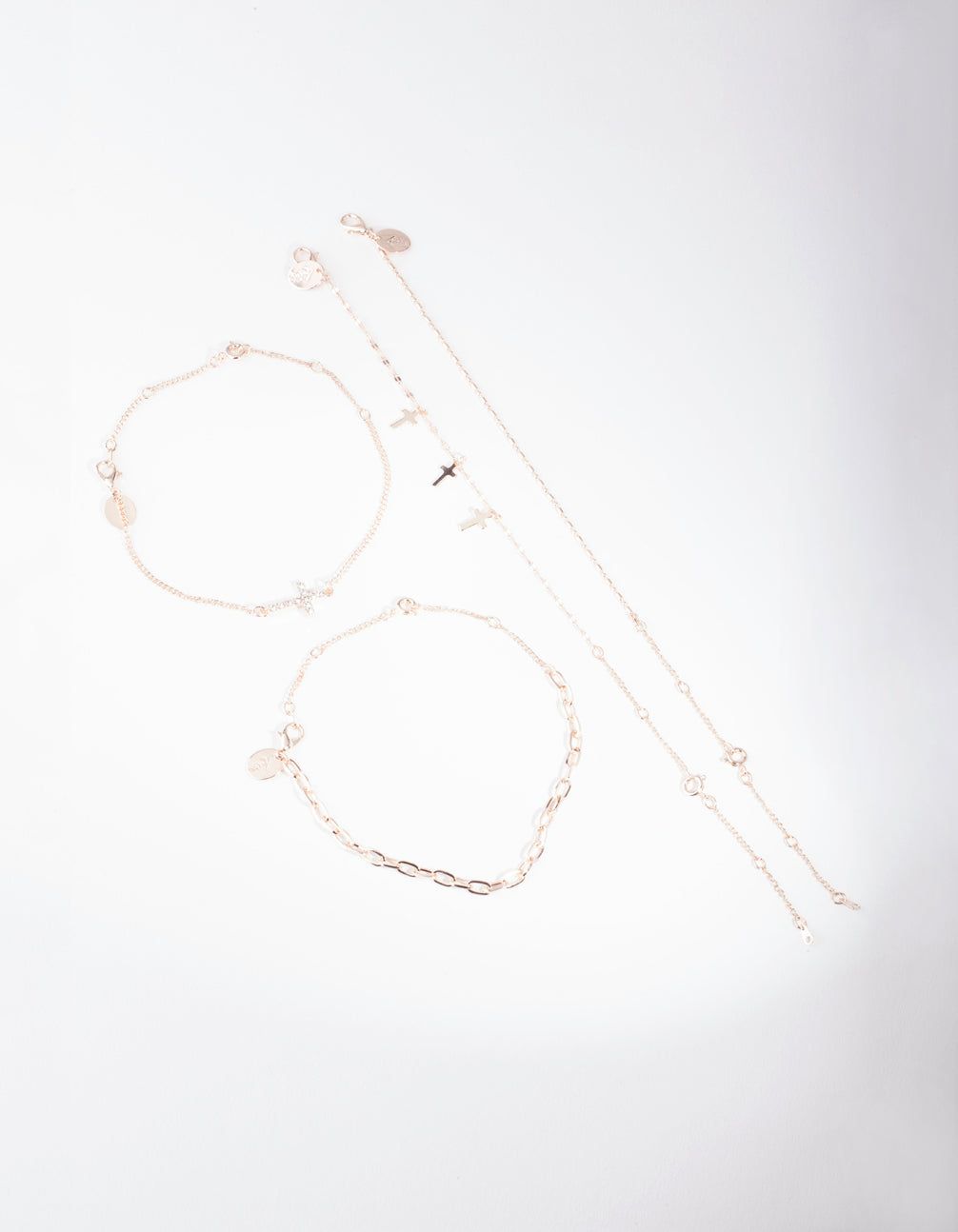Rose Gold Chain & Cross Bracelet & Anklet 4-Pack Set sold by lovisa product image thumbnail 2