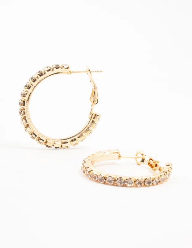 Gold Diamante Cup Chain Hoop Earrings sold by lovisa