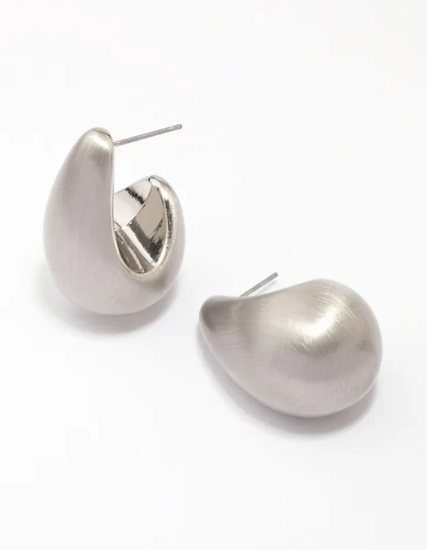 Silver Midi Matte Pear Hoop Earrings sold by lovisa