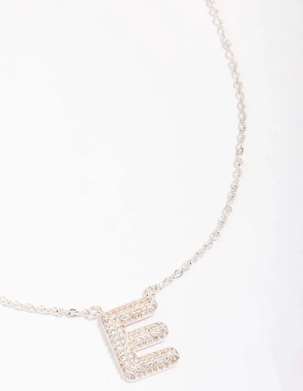 Letter E Silver Plated Pave Pendant Initial Necklace sold by lovisa
