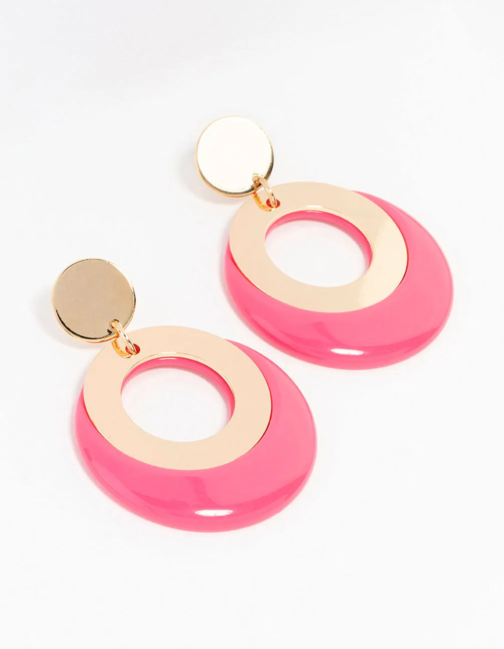Pink Gold Acrylic Disc & Circle Drop Earrings sold by lovisa
