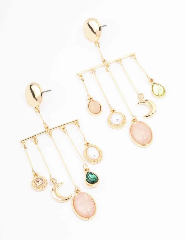 Gold Multi Charm Drop Earrings sold by lovisa