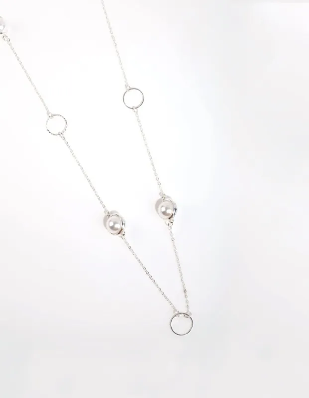 Silver Open Disc & Pearl Long Necklace sold by lovisa