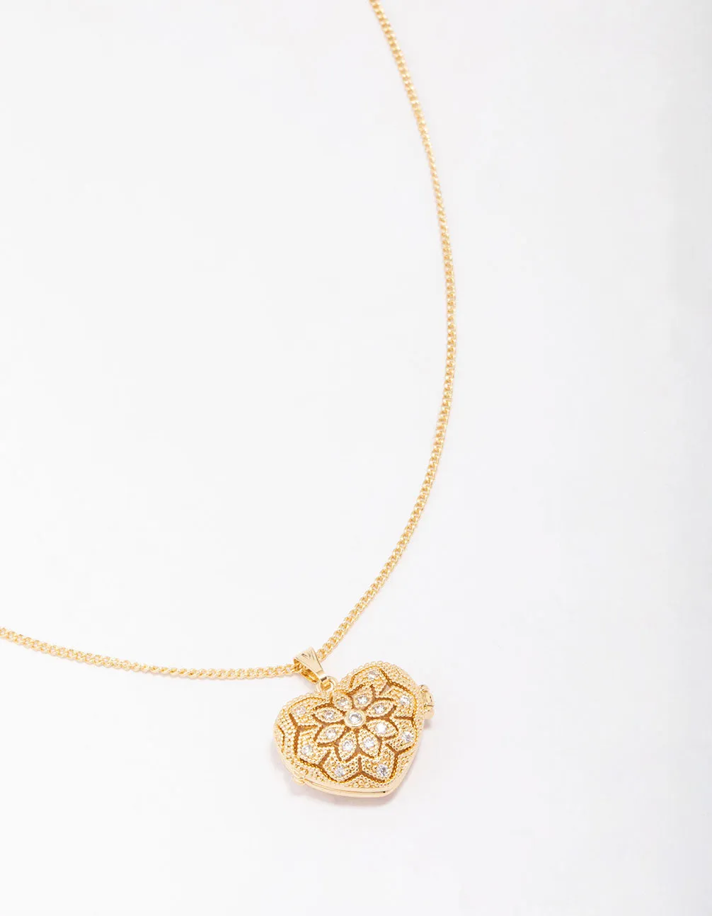 Gold Plated Heart Locket Cubic Zirconia Pendant Necklace sold by lovisa