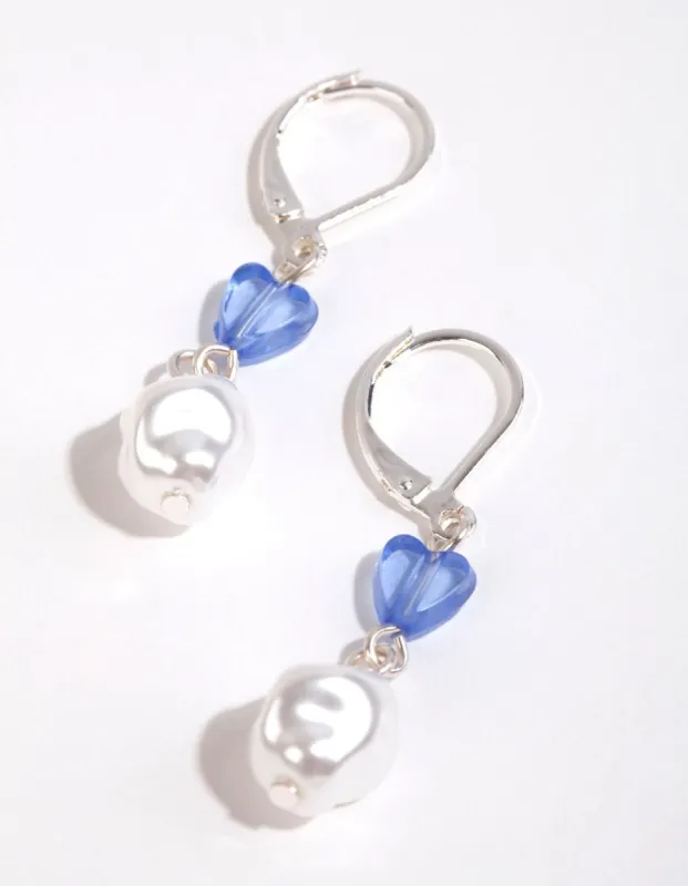 Silver Pearl & Heart Drop Earrings sold by lovisa