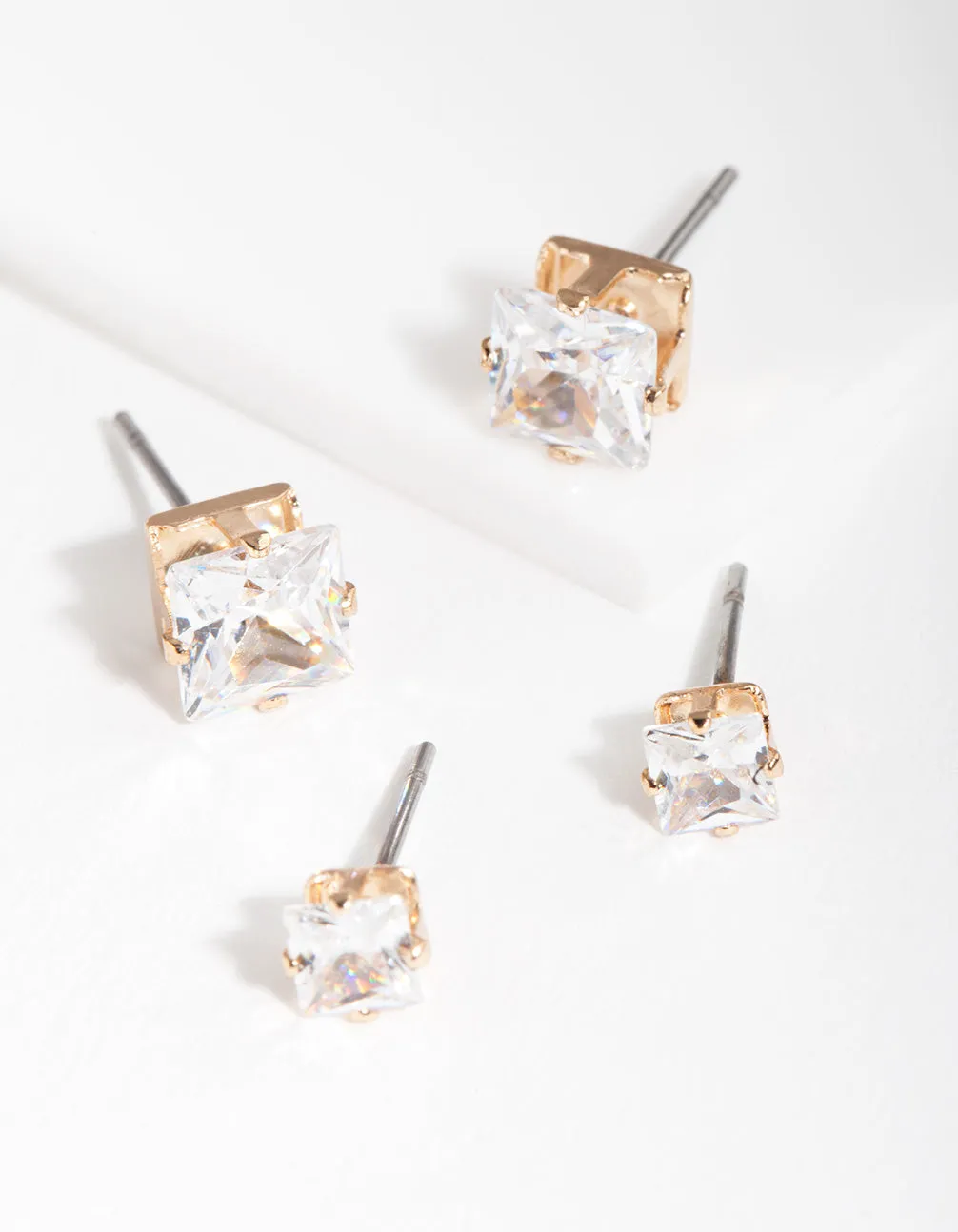 Gold Cubic Zirconia Square Earring Pack sold by lovisa