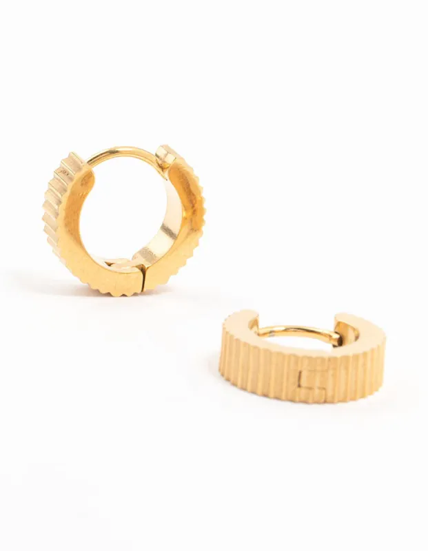 Waterproof Gold Plated Stainless Steel Ribbed Wide Huggie Earrings sold by lovisa