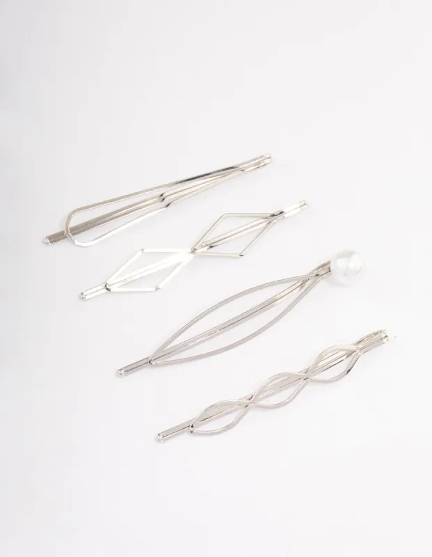 Rhodium Mixed Shape & Pearl Hair Clips 4-Pack sold by lovisa
