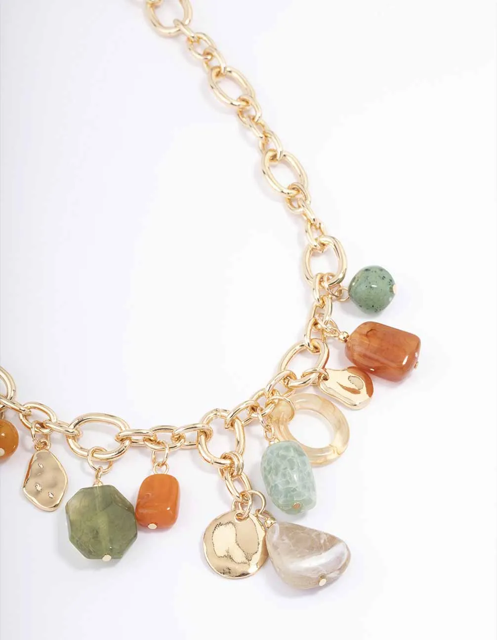 Gold Mixed Stone Charm Chain Necklace sold by lovisa