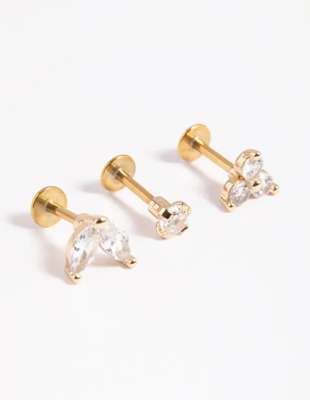 Gold Plated Surgical Steel Cubic Zirconia Flat Back Pack sold by lovisa