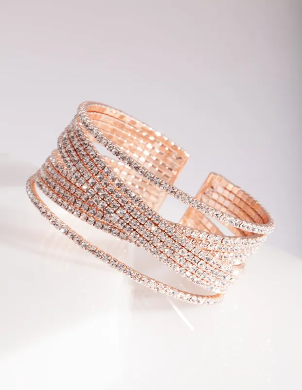 Rose Gold Diamante Wide Layered Cuff sold by lovisa