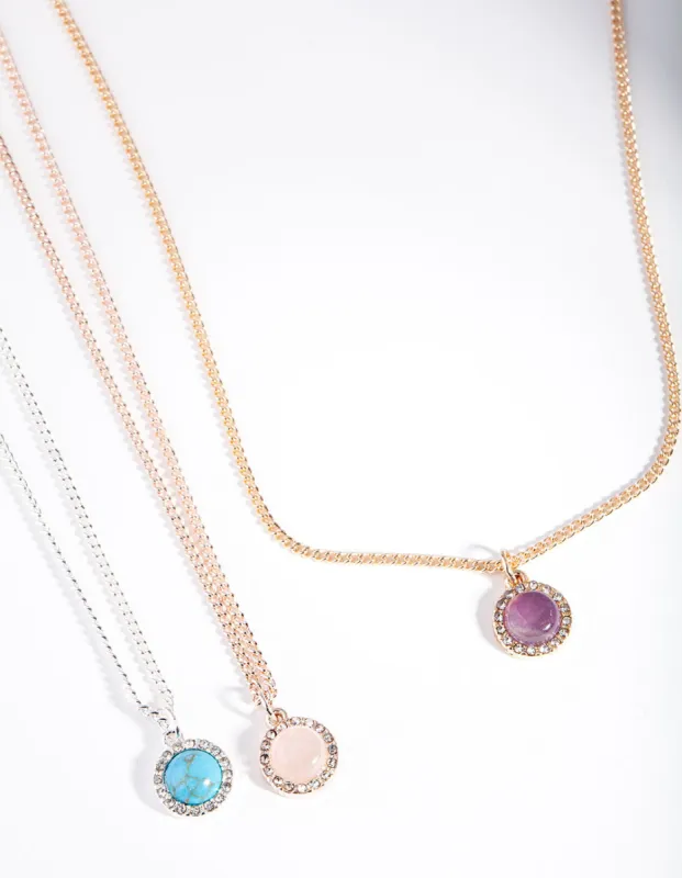 Mixed Metal Diamante Semi Precious Necklace Pack sold by lovisa