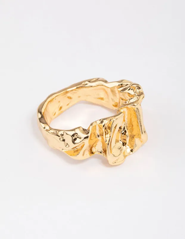 Gold Plated Melted Metal Band Ring sold by lovisa