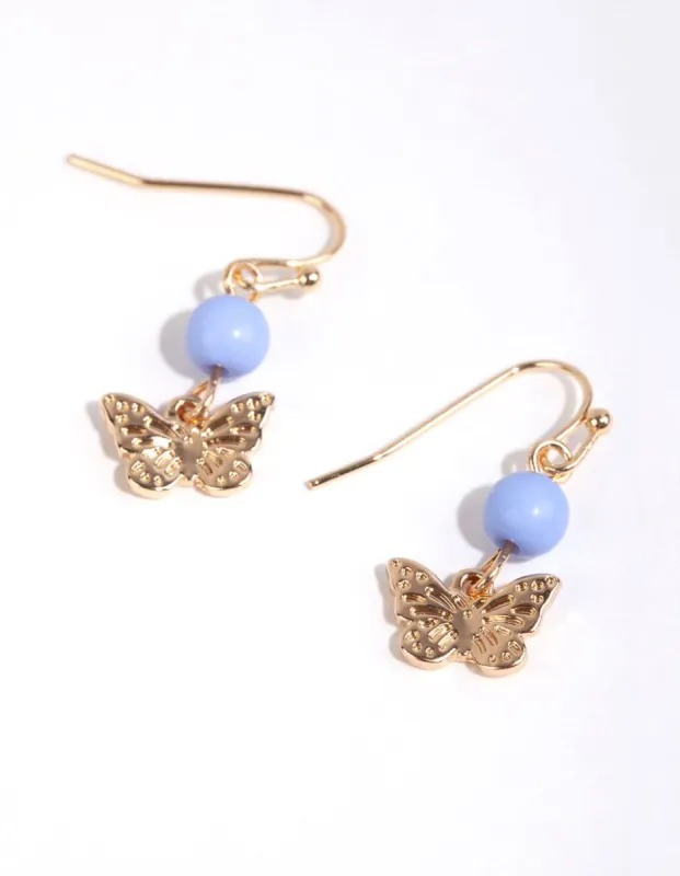 Gold Small Butterfly & Stone Earrings sold by lovisa