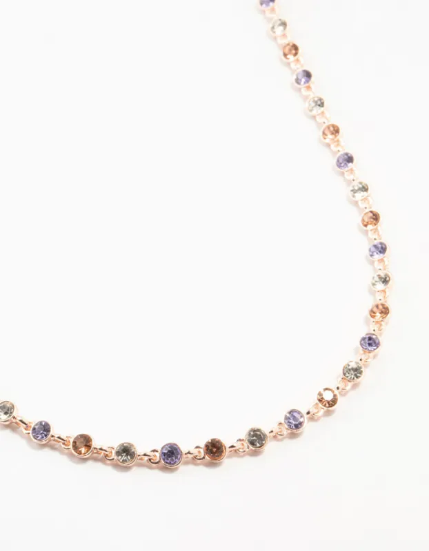Rose Gold Multi Coloured Stone Short Necklace sold by lovisa