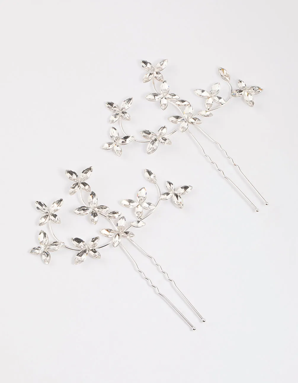 Silver Flower Leaf Diamante Hair Pin Pack sold by lovisa