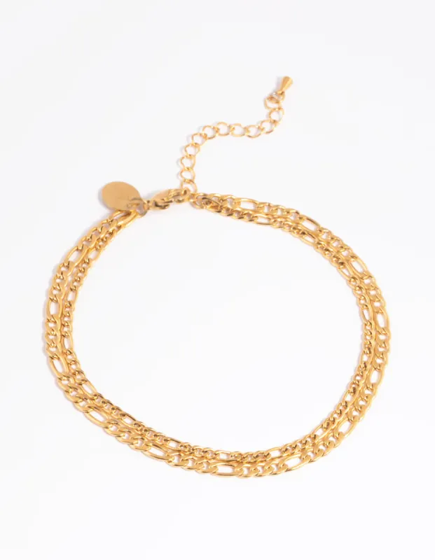 Waterproof Gold Plated Stainless Steel Figaro Chain Anklet sold by lovisa