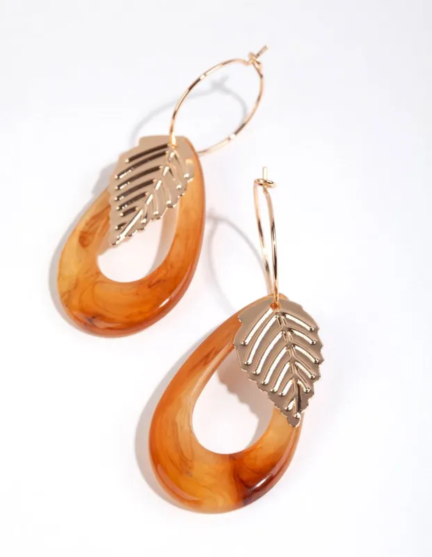 Brown Acrylic & Metal Leaf Drop Earrings sold by lovisa