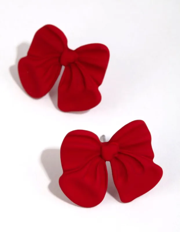 Matte Red Chunky Bow Stud Earrings sold by lovisa
