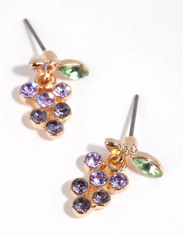 Gold & Purple Grape Stud Earrings sold by lovisa