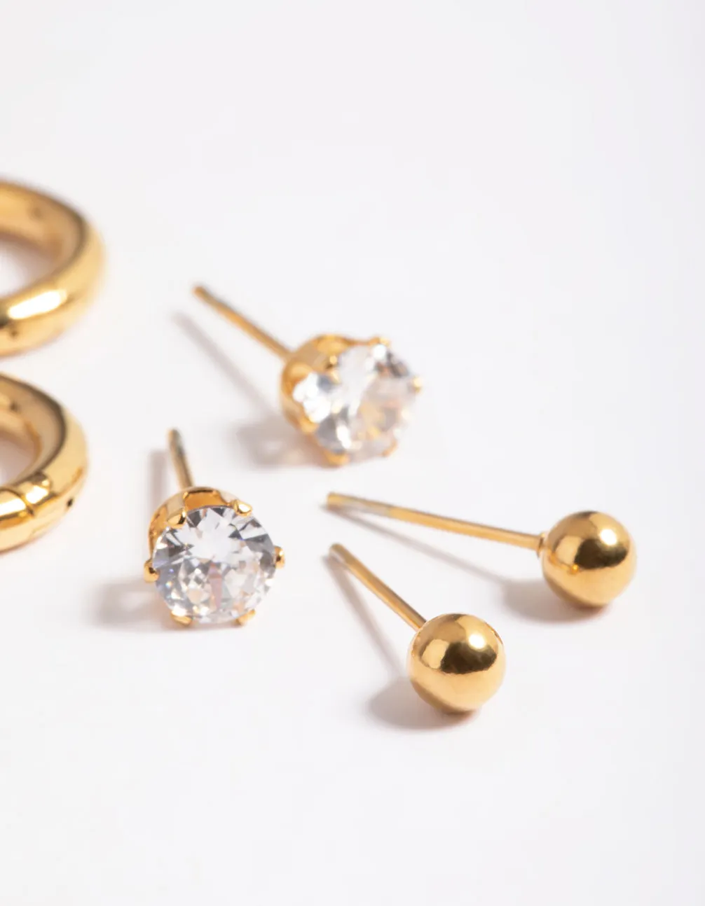 Waterproof Gold Plated Stainless Steel Cubic Zirconia Stud & Huggie Earring Pack sold by lovisa product image thumbnail 4