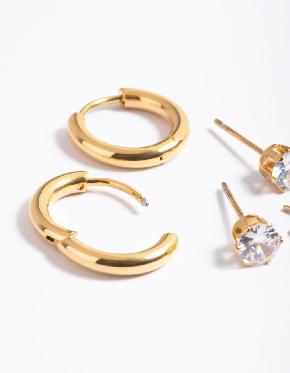 Waterproof Gold Plated Stainless Steel Cubic Zirconia Stud & Huggie Earring Pack sold by lovisa product image thumbnail 5
