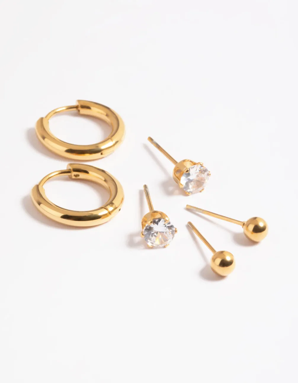Waterproof Gold Plated Stainless Steel Cubic Zirconia Stud & Huggie Earring Pack sold by lovisa