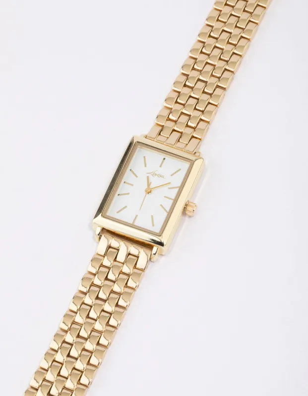 Gold Rectangular Woven Watch sold by lovisa
