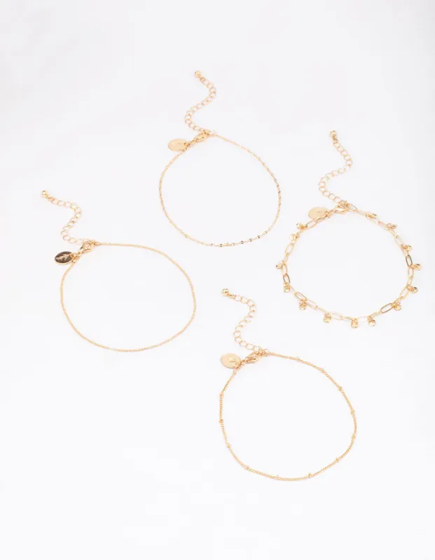 Gold Mixed Chain Anklet 4-Pack sold by lovisa