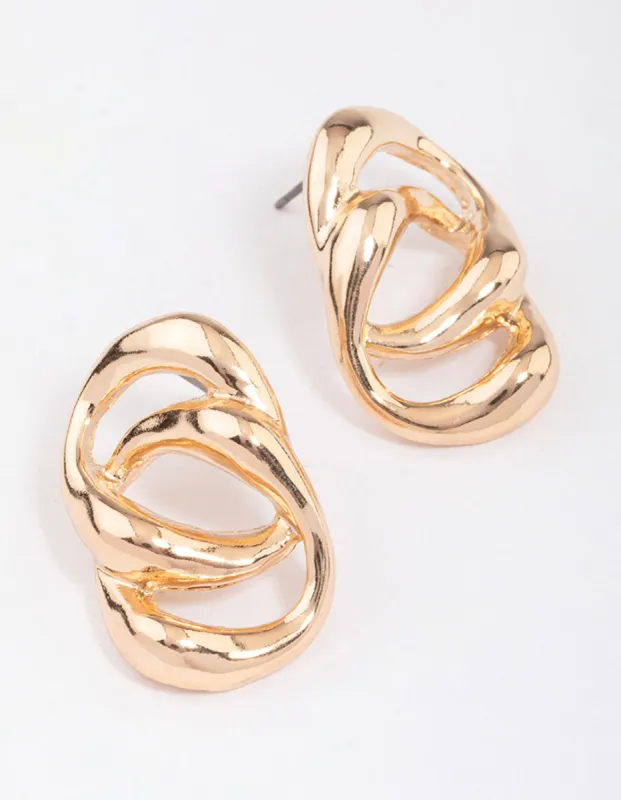 Gold Large Double Link Stud Earrings sold by lovisa