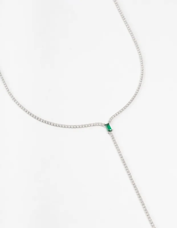 Emerald Cubic Zirconia Silver Lariat Necklace sold by lovisa