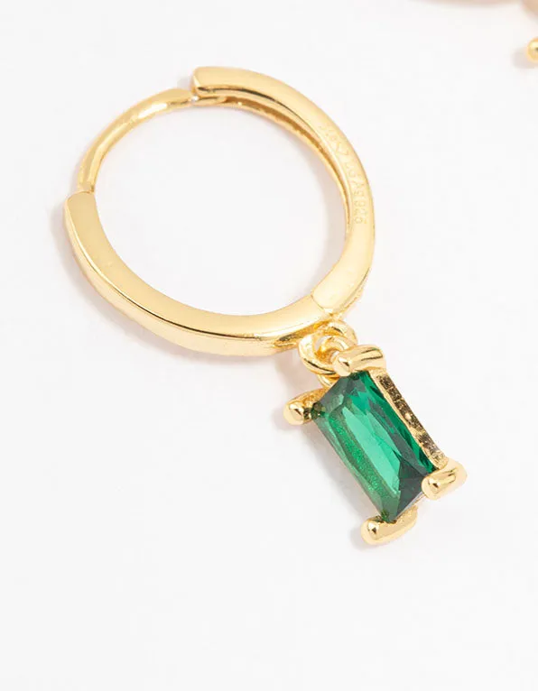 Gold Plated Sterling Silver Green Cubic Zirconia Baguette Hoop Earrings sold by lovisa product image thumbnail 2