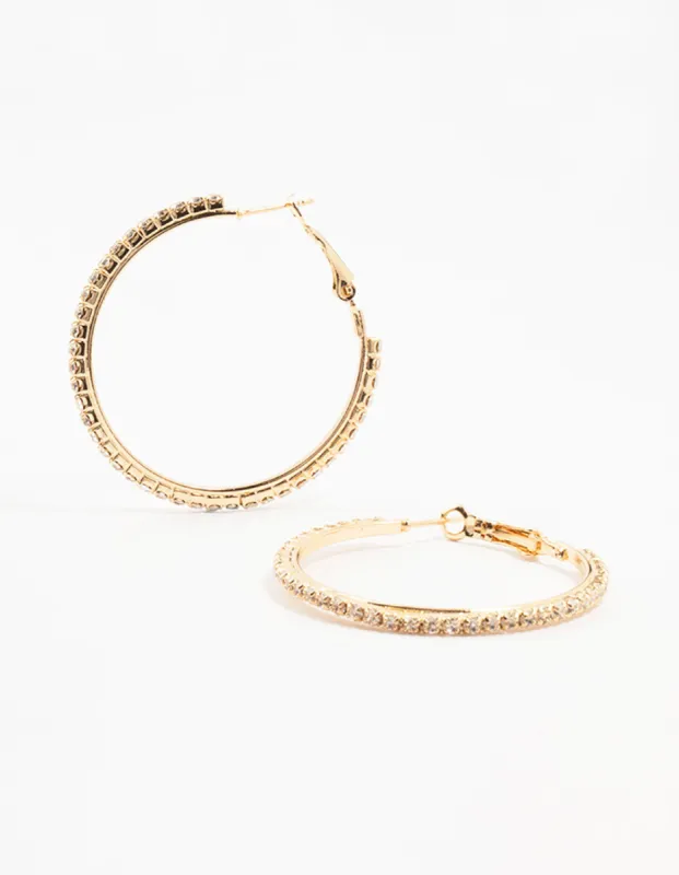 Gold Diamante Large Skinny Hoop Earrings sold by lovisa