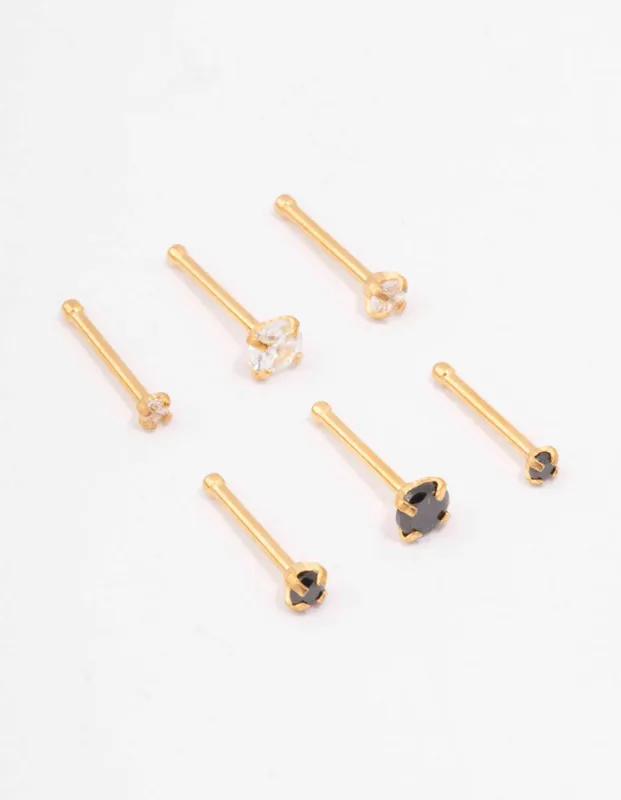Gold Plated Surgical Steel Graduating Nose Stud 6-Pack sold by lovisa