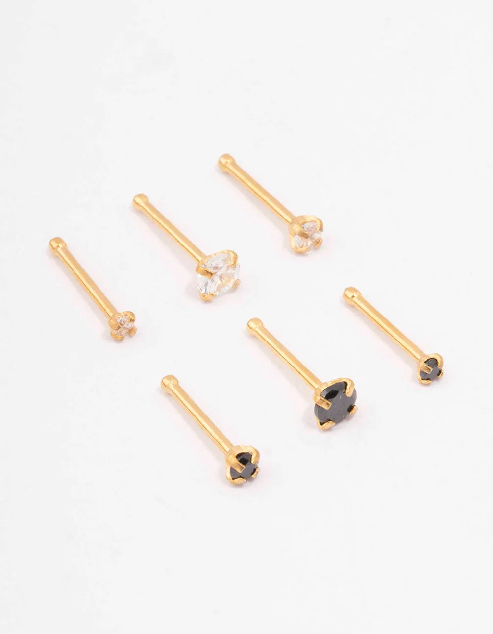 Gold Plated Surgical Steel Graduating Nose Stud 6-Pack sold by lovisa